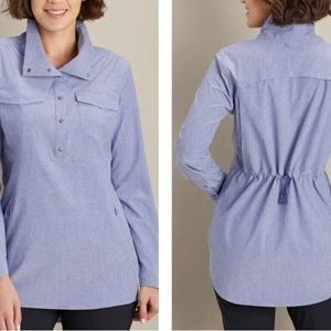 Duluth Trading Co Sol Survivor Pull Over Windbreaker Shacket XL UPF 50 EUC Blue